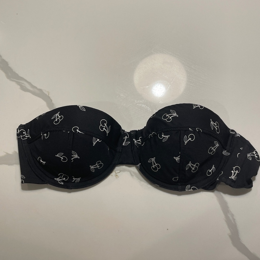 J.Crew Cherry Print Underwire Bandeau Bikini Top, barely worn